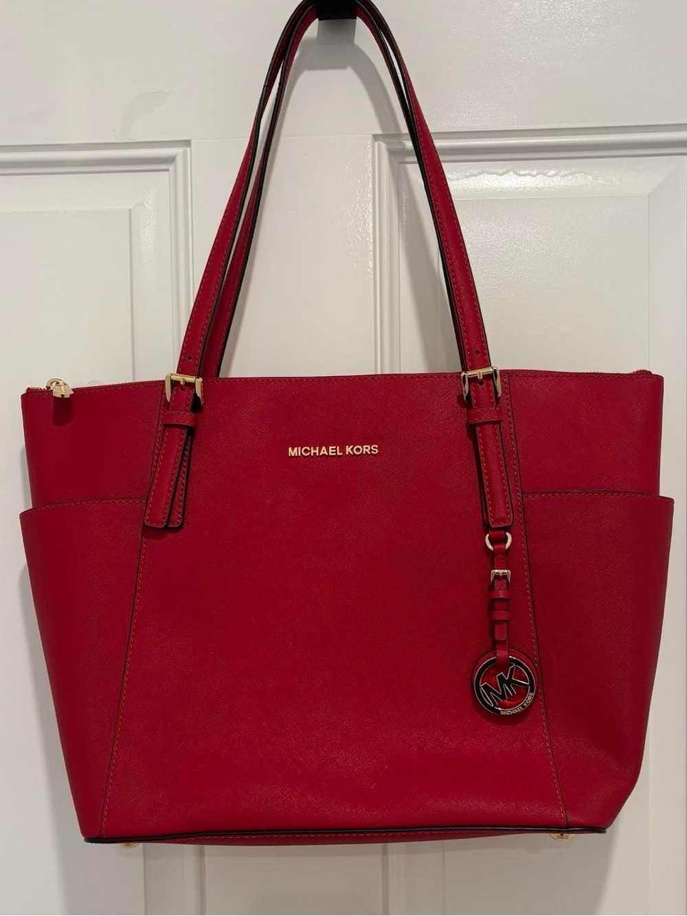Michael Kors Red Saffiano Tote with Gold Hardware